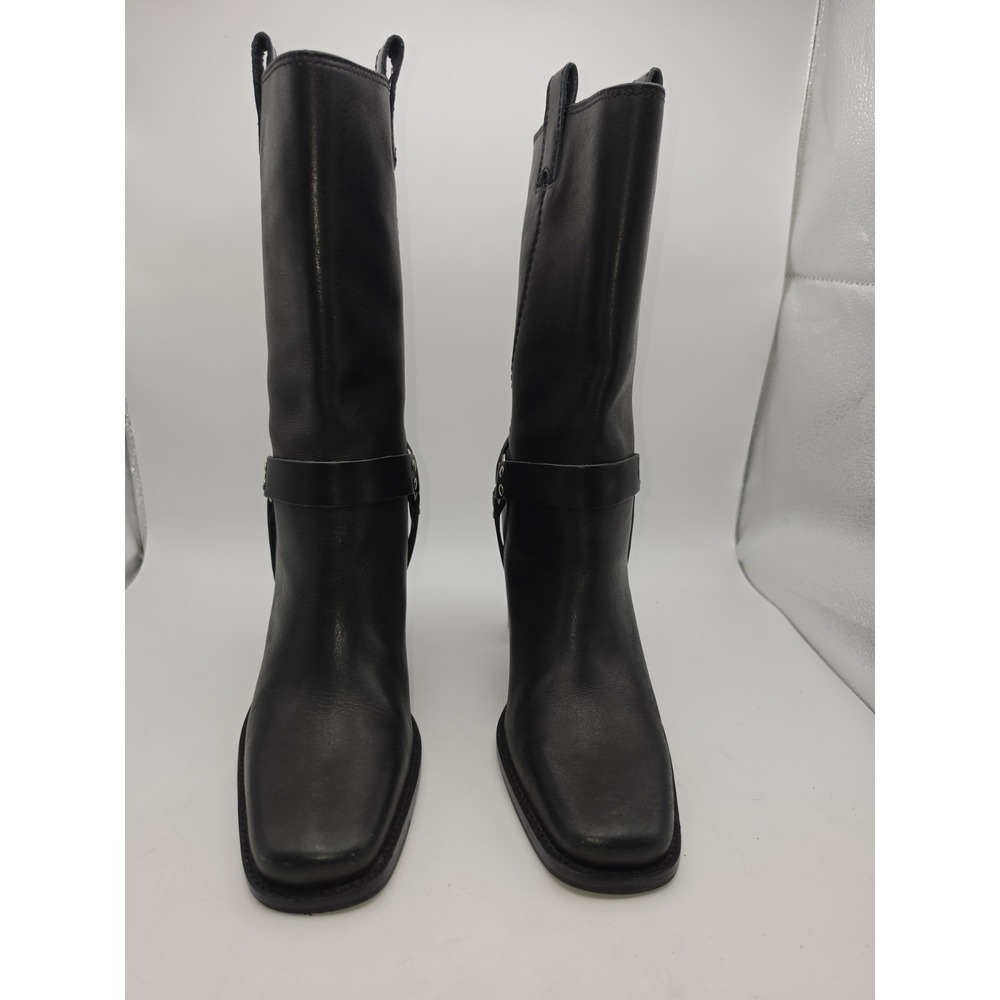 Apostrophe Vintage Black Leather Square Toe Mid-Calf Harness Boots Size 8 - Picture 4 of 12